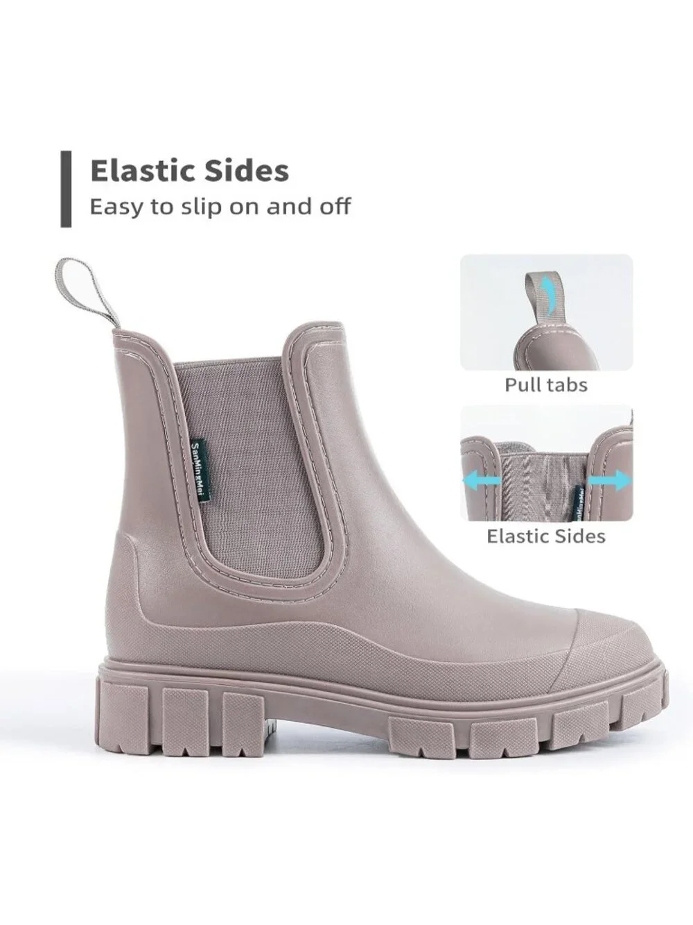 Women's Apricot Waterproof Slip-Resistant Rubber Short Ankle Chelsea rain Boots